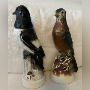JIM BEAM Vintage 1969 Trophy Series Robin and Woodpecker Bird Liquor Decanters
